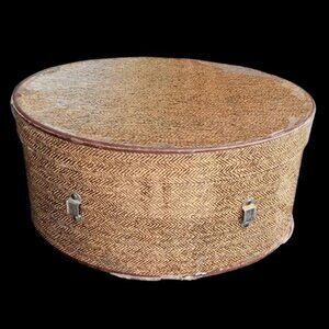 Vintage Brown Oval Tweed Hat Box